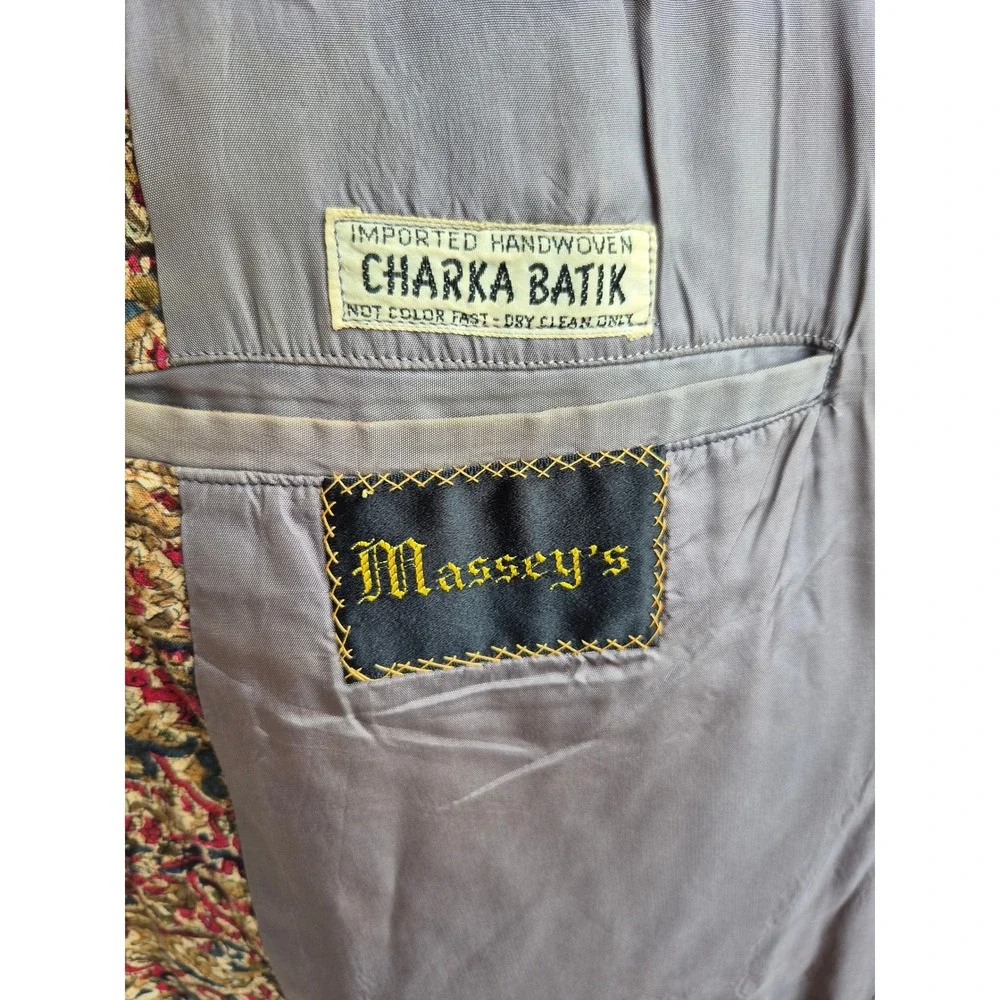 Vintage Massey's Charka Batik Blazer Mens Handwoven Tan Red Gold Sport Coat 43 R